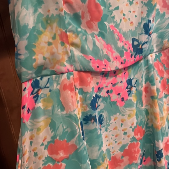 NWOT large fit and flare aqua and pink dress - Picture 2 of 10